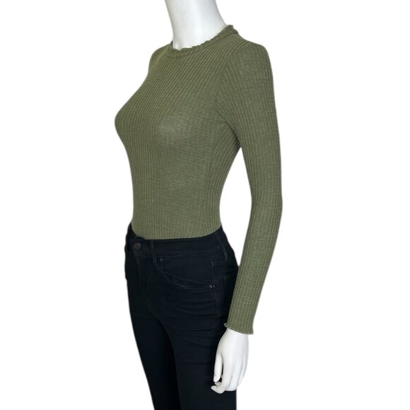 Forever 21 Waffle Knit Long Sleeve Bodysuit in Olive - sz Small - Picture 2 of 6